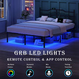 YORMDMO King Bed Frame with LED Lights, 14 inch Metal Bedframe with Headboard, Outlets & USB, Heavy Duty Basic Steel Slats Platform, Noise Free, No Box Spring Needed YORMDMO