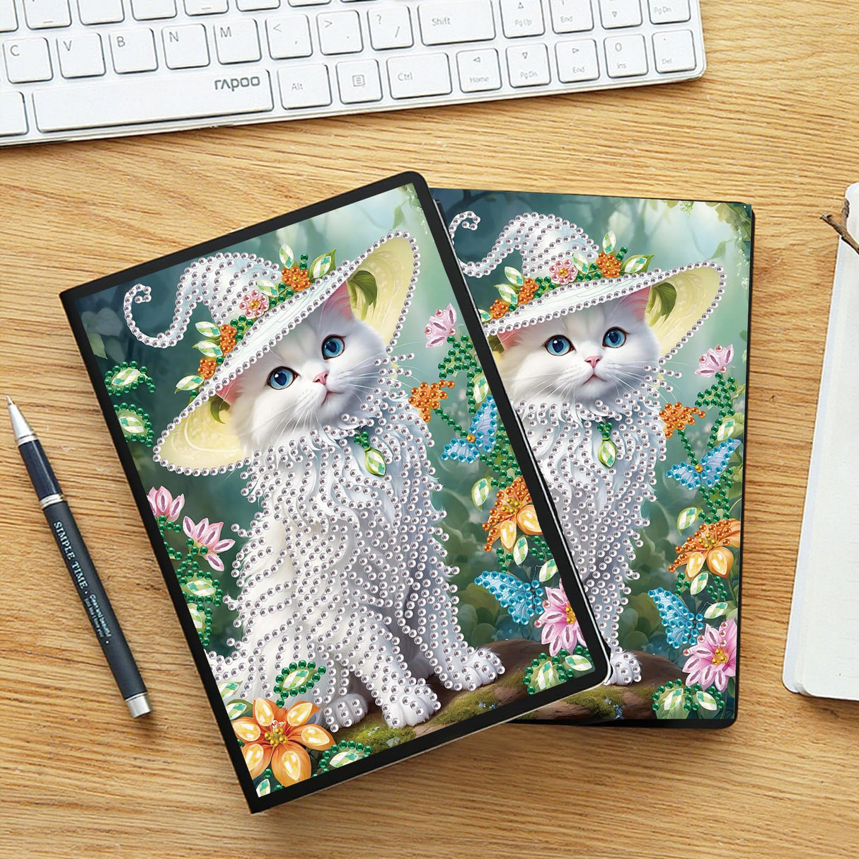 JZHYOAN Diamond Art Blank Note Book 5D Diamond Painting Notebook Kits for Adult DIY Cat Special Shape Art Dairy Travel Drawing Message Journal Sketchbook Mosaic Kit for Office Work JZHYOAN