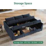 HONBAY Modular Sectional Sleeper Sofa Velvet Sectional Sleeper Couch with Storage Sleeper Sofa Couch for Living Room,Dark Blue HONBAY