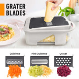 Mueller Pro-Series All-in-One, 12 Blade Mandoline Slicer for Kitchen, Food Chopper, Vegetable Slicer and Spiralizer, Cutter, Dicer, Grater, Kitchen Gadgets Sets with Container, White Sand/Gray Mueller