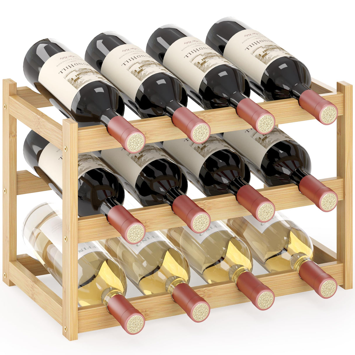 MHXW SXPN Wine Rack Countertop for 12 Wine Bottles, Small Bamboo Free Standing Racks Tabletop Display, Wooden Wine Storage Organizer for Cabinet Pantry Kitchen Bar Home Dining Room (Natural) MHXW SXPN