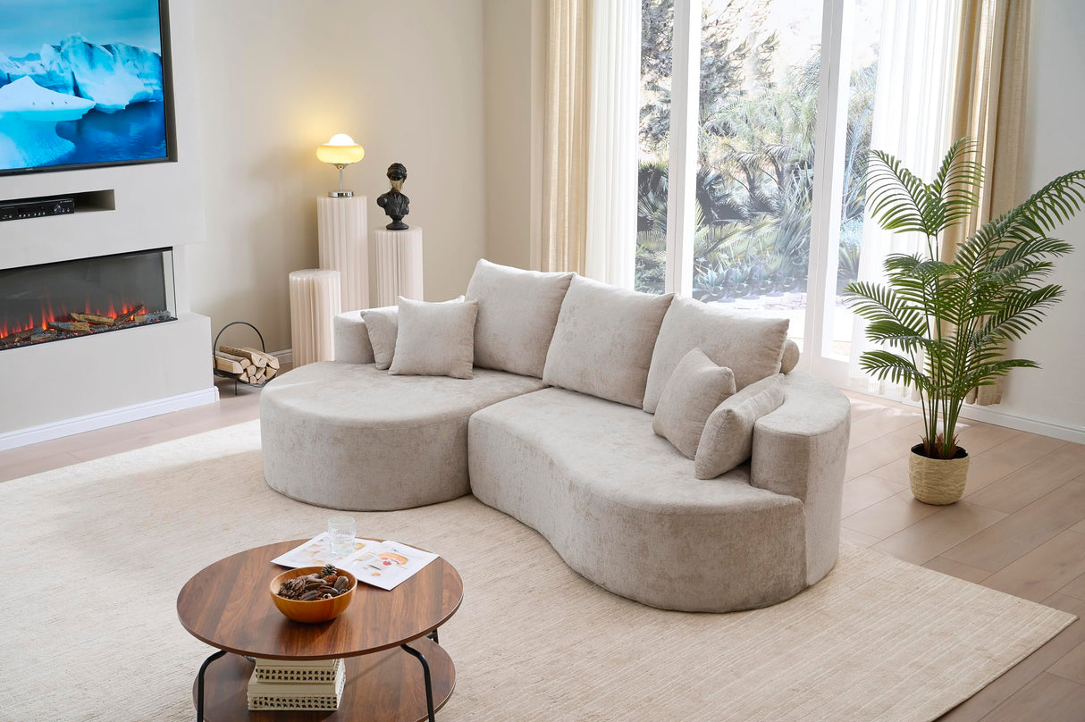 Christopher Knight Home Carden 106" Curved Modular Sectional Sofa, Comfy Sofa Couch with Chaise Lounge, Modern Cloud Couch with Deep Seat, Fabric Upholstered Set for Living Room Bedroom, Silver Lining Christopher Knight Home