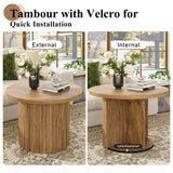 LUXOAK Nesting Coffee Table Set of 2, Mid Century Modern Round Coffee Table, Wood Slat Side Table Set for Living Room, Office, Balcony, Natural Finish LUXOAK