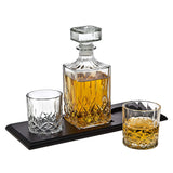 Godinger Whiskey Decanter and Glasses Barware Set, for Liquor Scotch Bourbon Wine or Vodka - Includes 2 Whisky Glasses on Wooden Display Tray Clear Godinger