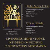 Personalized Wedding Cake Topper - Wedding Cake Decoration, Elegant Customized Mr Mrs Wedding Cake Topper, Last Name & Date w/Heart - Wood Colors PersonalizedGiftLand