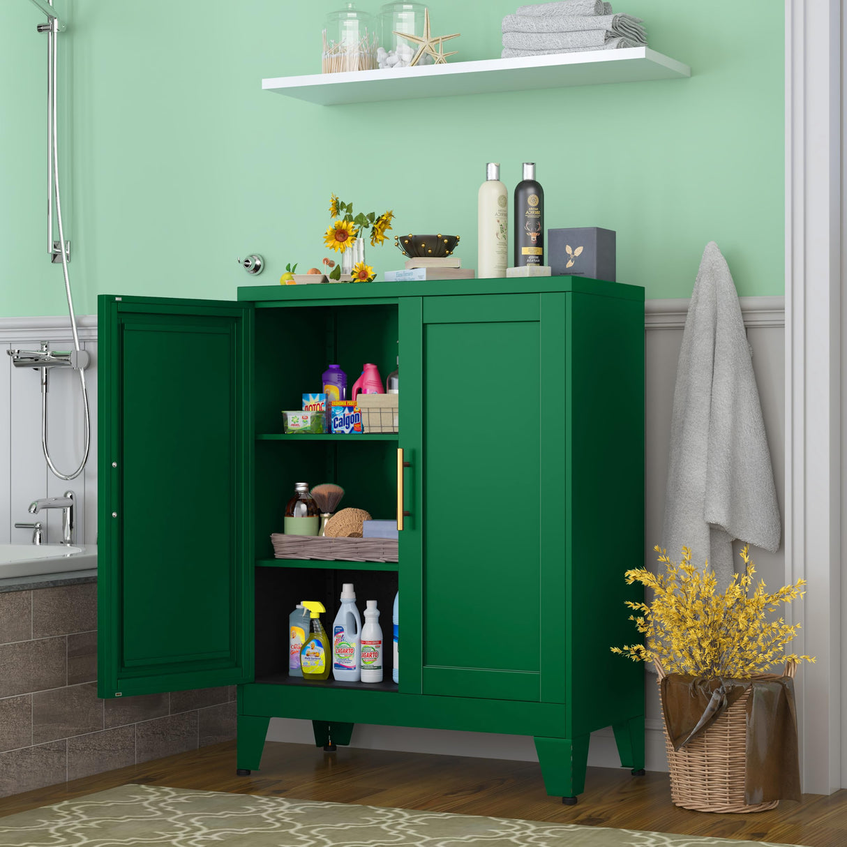 GAIOUS 35.83" Metal Pantry Storage Cabinet with 2 Doors and 2 Adjustable Shelves, Green Freestanding Hutch for Kitchen/Laundry/Living Room/Bedroom GAIOUS