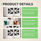 GOOBED Wide Hall Tree with 10 Shoe Cubbies & 10 Coat Hooks, 42" W Coat Rack with Entryway Bench, Shoe Storage Cabinet with Adjustable Shelves for Hallway (White) GOOBED