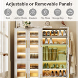 LITTLE TREE Stylish 8-Tier Vertical Shoe Rack with Built-in LED Lighting, Doors for Dust Protection, and Convenient External Hooks, Shoe Cabinet for Entryway, Living Room, Bedroom, White LITTLE TREE