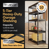 Metalkast Heavy-Duty Metal Garage Shelving | 71" H x 35" W x 18" D | Adjustable Industrial Storage Rack with Wire Shelves | 5-Tier Steel Shelving Unit, 5,000LB Capacity, Rust-Resistant Coating Metalkas
