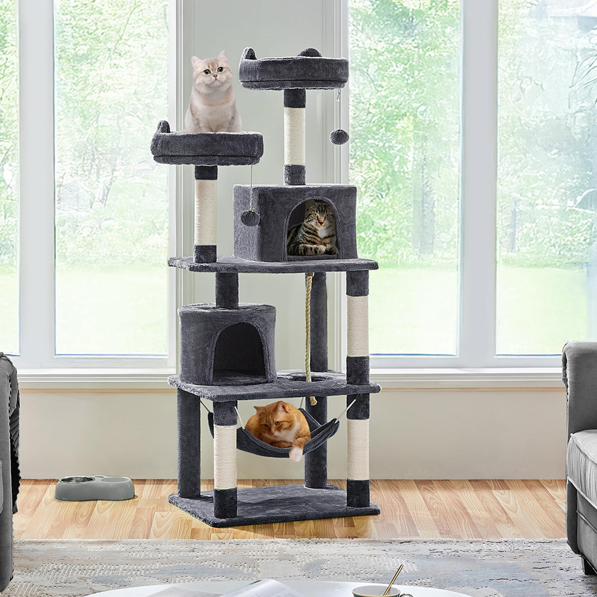 Yaheetech 62.2inches Cat Tree Cat Tower Cat Condo with Platform & Hammock, Scratching Posts for Kittens Pet Play House with Plush Perch for Indoor Activity Relaxing Yaheetech