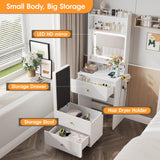 Vabches Make Up Vanity Desk with Mirror and Lights, White Vanity Table Set with Charger Station,Girls Small Vanity and Storage Chair Vabches