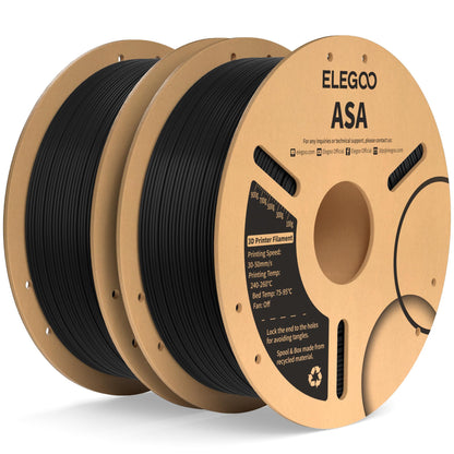 ELEGOO ASA Filament 1.75mm Black 2KG, UV & Weather Resistant 3D Printer Filament Perfect for Outdoor Functional Parts, Dimensional Accuracy +/- 0.02mm, 2 Pack 1kg Spool (2.2lbs) - WoodArtSupply