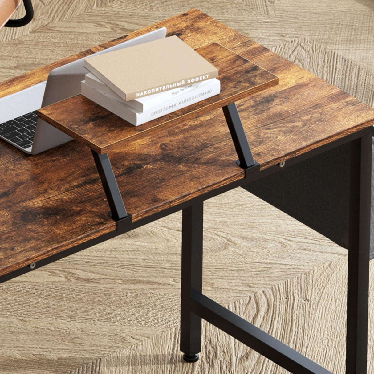 DlandHome Reversible L-Shaped Desk Large Corner Desk Folding Table Computer Desk Home Office Table Computer Workstation, Retro DlandHome