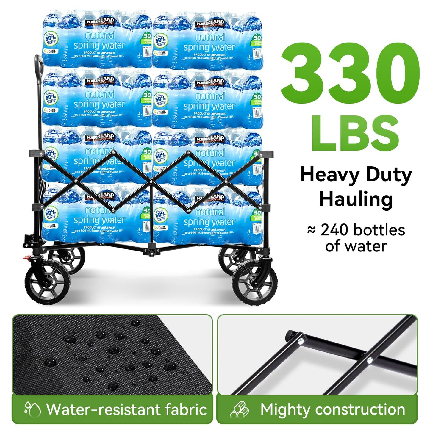 Hikenture 330lbs Collapsible Wagon Cart, Ultra-Large Wagons Carts Foldable, Heavy Duty Folding Wagon with Wheels, Utility All Terrain Wagon for Groceries, Garden, Sports, Beach, Shopping, Black