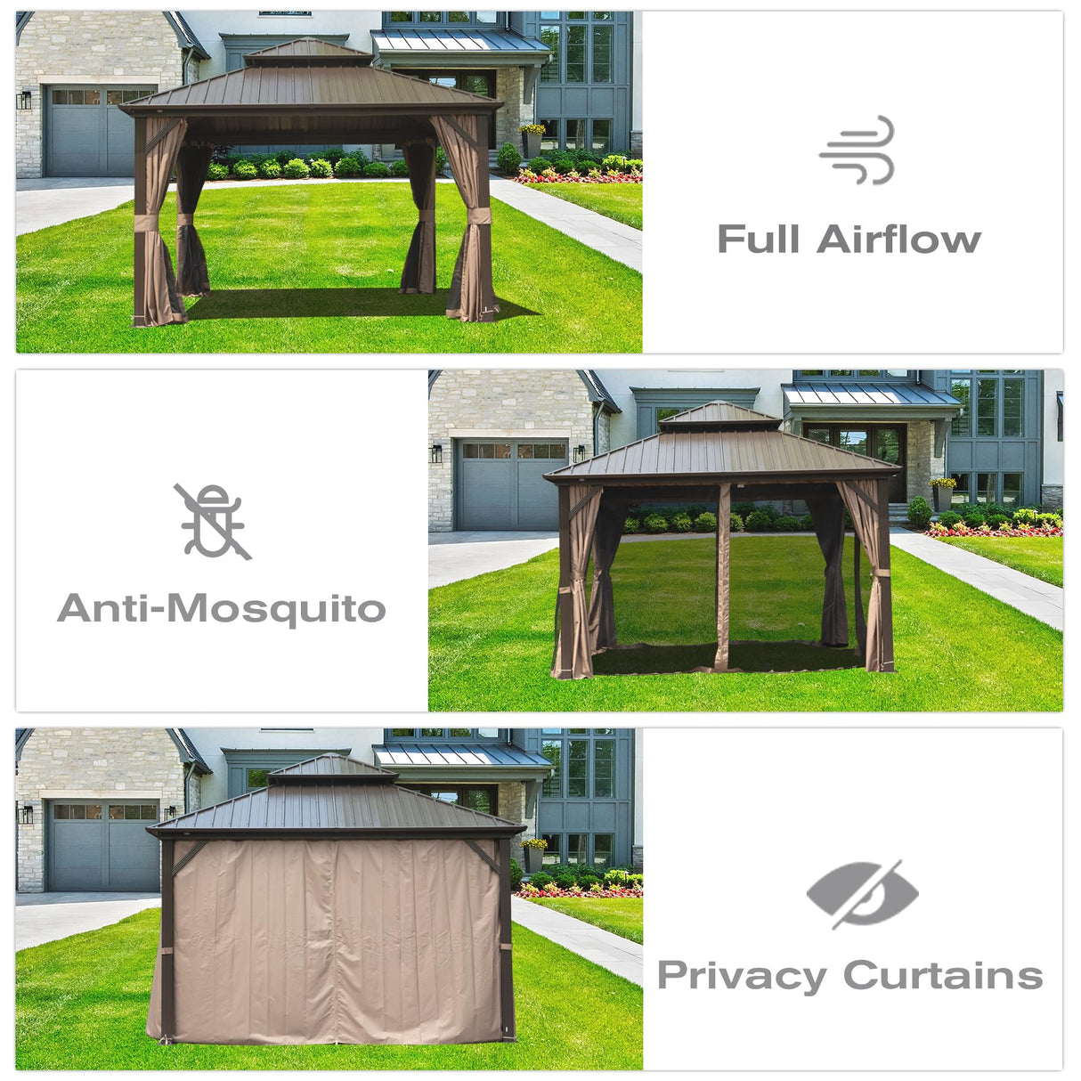 Domi 10' X 10' Hardtop Gazebo, Aluminum Metal Gazebo with Galvanized Steel Double Roof Canopy, Curtain and Netting, Permanent Gazebo Pavilion for domi outdoor living