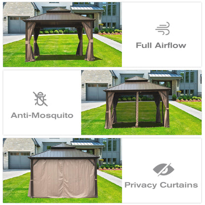 Domi 10' X 10' Hardtop Gazebo, Aluminum Metal Gazebo with Galvanized Steel Double Roof Canopy, Curtain and Netting, Permanent Gazebo Pavilion for