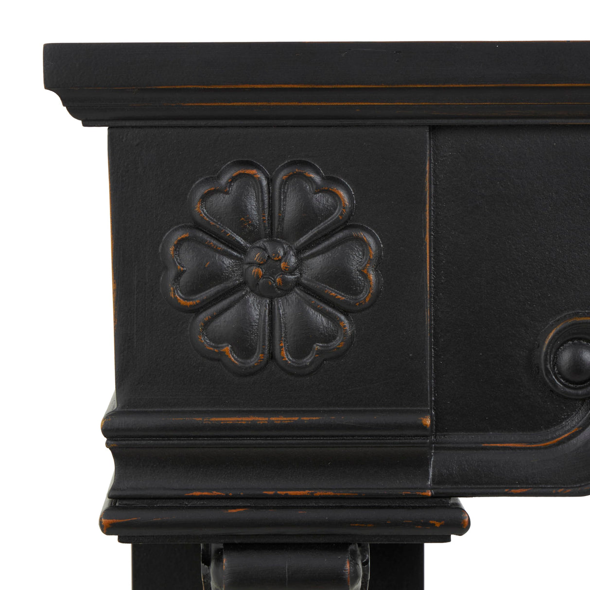 Deco 79 Wood Scroll Freestanding Fireplace Mantle with Floral Accents, 45" x 10" x 43", Black Deco 79