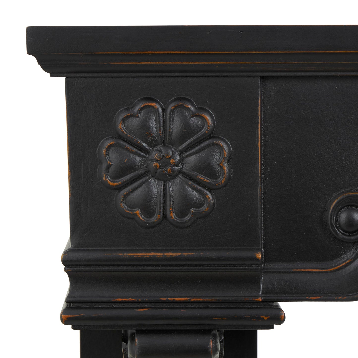 Deco 79 Wood Scroll Freestanding Fireplace Mantle with Floral Accents, 45" x 10" x 43", Black