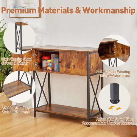 LAQUAL 20-29 Gallon Aquarium Stand with Cabinet, 20 Gallon Long Fish Tank Stand with 31''L * 12''W Tabletop, Double Heavy Metal Stand with Stable Structure, Adjustable Table Feet - Rustic Brown LAQUAL