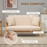 HOMCOM 48" 2-Seater Couch for Small Spaces, Modern Loveseat Sofa for Bedroom, Living Room Furniture, Upholstered Small Couch with Throw Pillow and Wood Legs, Beige HOMCOM