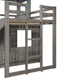 Harper & Bright Designs House Bunk Beds Twin Over Full Size, Wood Bunk Beds with Roof and Window (Distressed Grey, Twin Over Full (with Slide)) Harper & Bright Designs