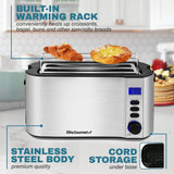 Elite Gourmet ECT4400B# Long Slot 4 Slice Toaster, Countdown Timer, 6 Toast Setting, Defrost, Cancel Function, Built-in Warming Rack, Extra Wide Slots for Bagel Waffle, Stainless Steel Elite Gourmet