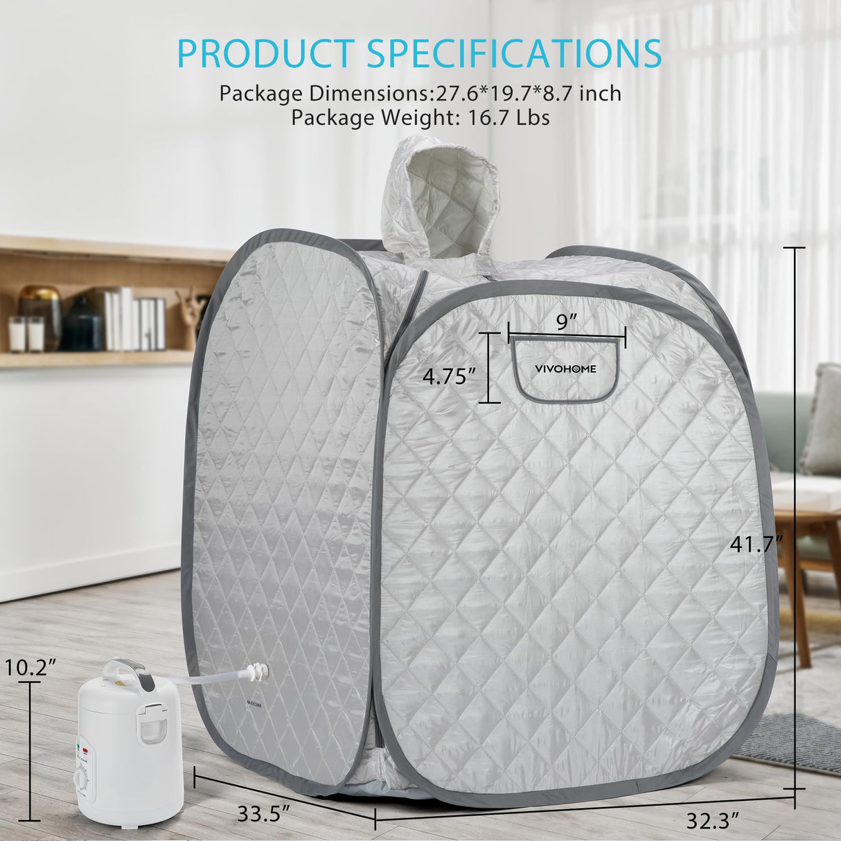 VIVOHOME Portable Personal Steam Sauna Spa with 1.8L 800 Watt Steam Generator, Foldable Chair, Home Sauna Spa Tent for Detox Relaxation, Silver Gray VIVOHOME