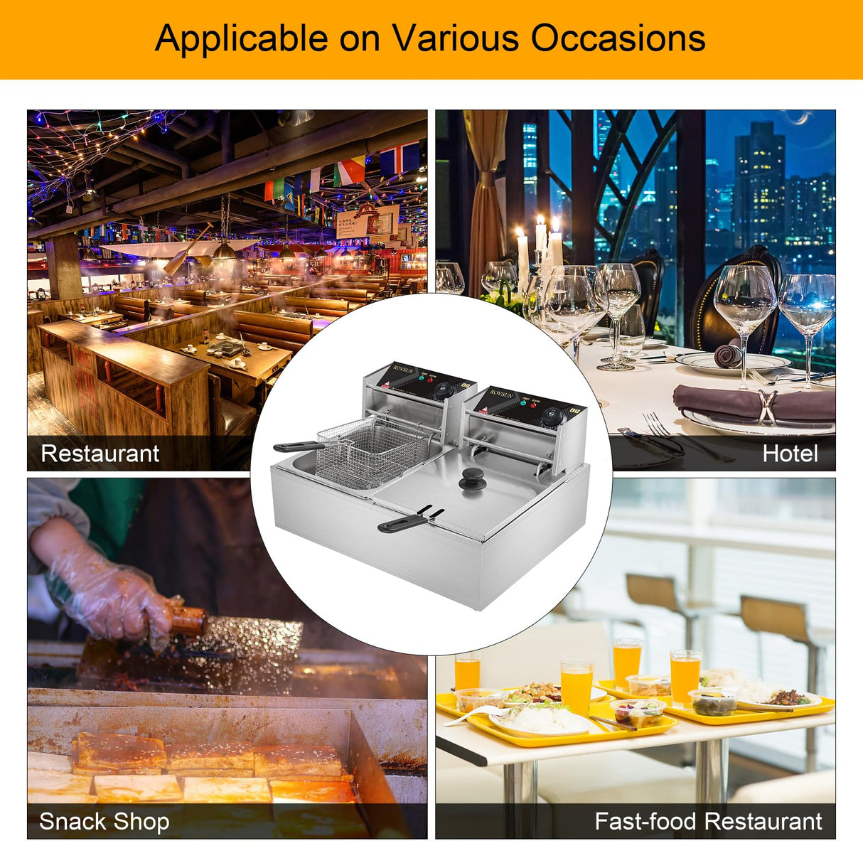 ROVSUN 22.8QT Electric Deep Fryer w/ 2 Baskets & Lids, 21.8L Stainless Steel Commercial Double Fryer, Countertop Kitchen Frying Machine w/Temperature Control, French Fries Donuts 5000W ROVSUN