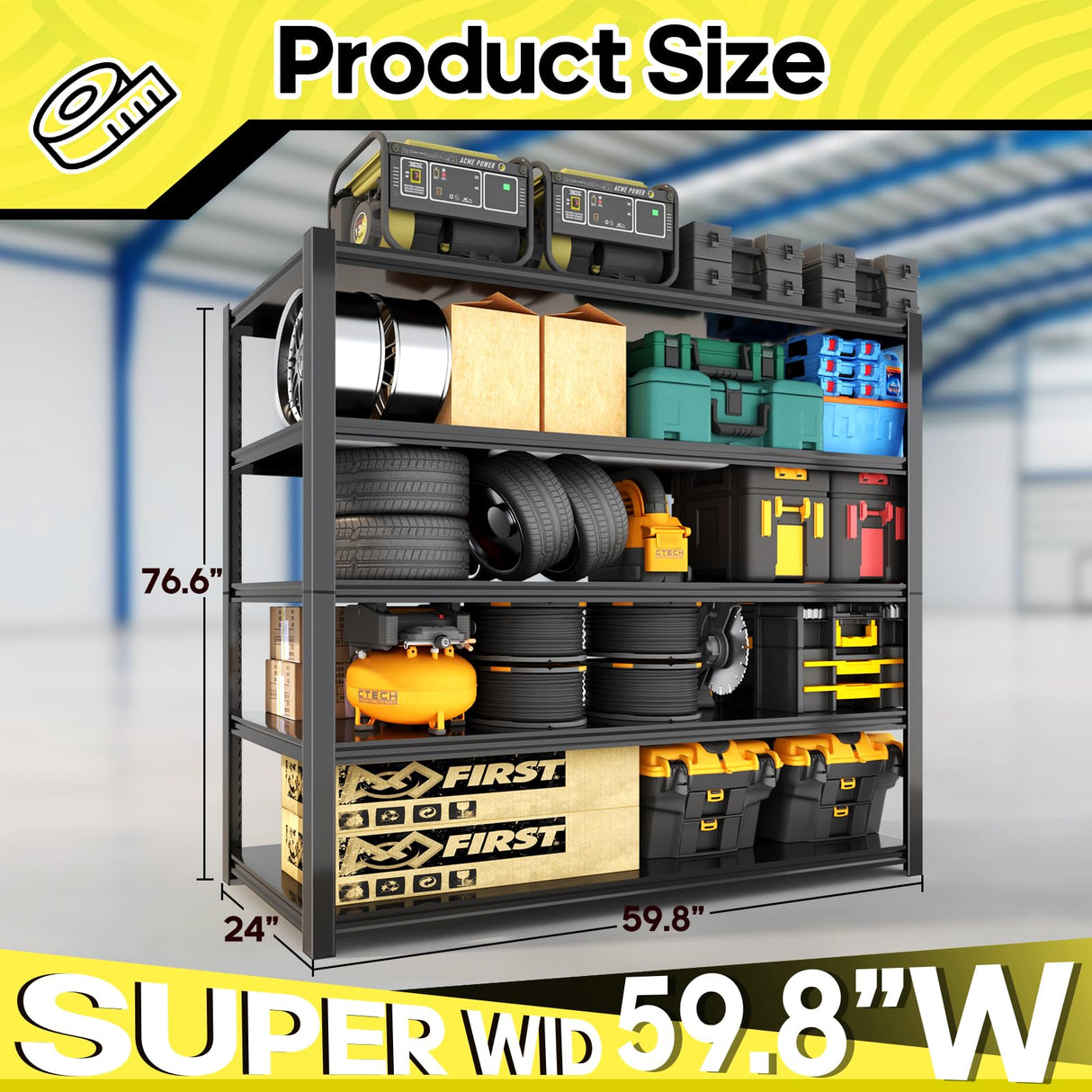 Nexvrtau 5 Tier Adjustable Metal Shelving Storage Rack,Storage Shelves,59.8" Wx24 Dx76.6 H Garage Shelving Heavy Duty,Industrial Shelving Unit for Basement,Warehouse,Garage Organization.1 Pack Nexvrtau