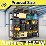 Nexvrtau 5 Tier Adjustable Metal Shelving Storage Rack,Storage Shelves,59.8" Wx24 Dx76.6 H Garage Shelving Heavy Duty,Industrial Shelving Unit for Basement,Warehouse,Garage Organization.1 Pack Nexvrtau