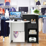 SILKYDRY Reception Desk, Small Retail Checkout Counter with Lockable Drawer and Open Shelves, Wooden Front Desk Reception Counter, Oval Desktop & L Counter for Store Office Lobby Salon (Black) SILKYDRY