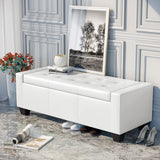 HOMCOM Large 51" Storage Ottoman, Tufted Faux Leather Storage Bench for Living Room, Entryway, or Bedroom, Cream White HOMCOM