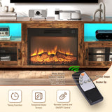 Livofloral Fireplace TV Stand for 75 Inch TV with LED Lights, Entertainment Center with 23” Electric Fireplace, LED TV Console Table with Open Storage Shelves & Cabinets for Living Room, Brown Livofloral