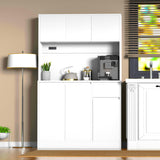 holzart 71" Tall White Kitchen Pantry Cabinet, Kitchen Pantry Storage Cabinet with Power Outlet, Freestanding Kitchen Hutch with countertop holzart