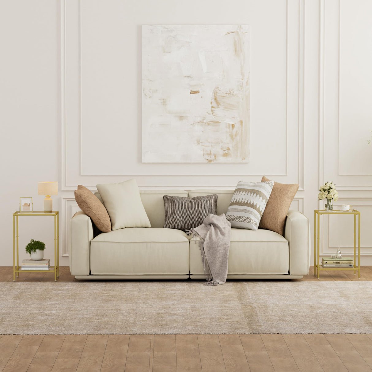 HOMSHO Side Tables Set of 2, End Tables with Tempered Glass, 2-Tier Nightstands with Storage Shelves, Coffee Table with Modern Style, Slim Sofa Table for Living Room, Bedroom, 11.8" D x 15" W, Golden HOMSHO