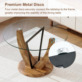 LFVFFA Round Dining Table Set for 4, 48 Inches Kitchen Table with 4 Brown Chairs, Tempered Glass Tabletop with Wood Pedestal Base, 5 Pieces Dinner Table Set for Living Room Apartment LFVFFA