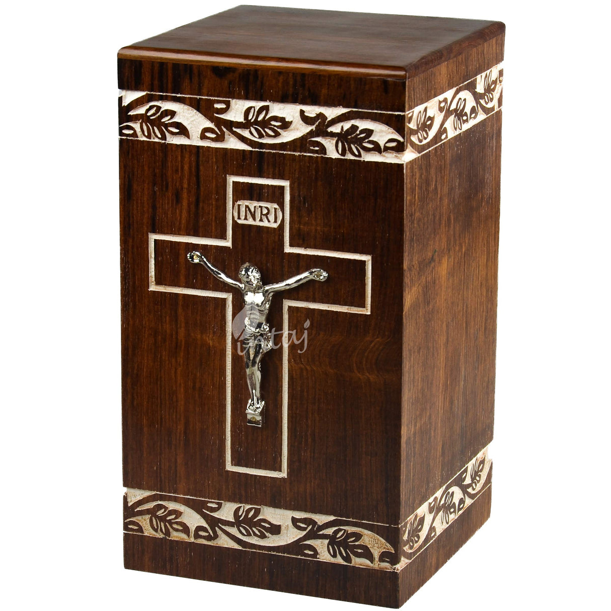INTAJ Handmade Wooden Urn for Human Ashes - Cross Cremation Urn Premium Handcrafted - Adult Funeral Urn Handmade Human Urn for Ashes (Rosewood Cross, INTAJ