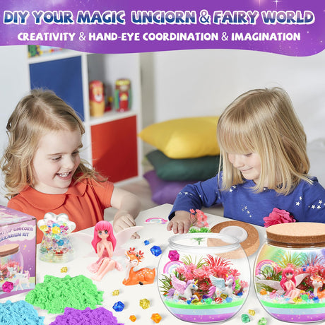 Kaivee 2 Theme in 1 Jar Light Up Unicorn Terrarium Kit & Night Light Fairy Terrarium Kit Creativity DIY Aarts Crafts for Girls Toys Ages 4 5 6 7 8 Year Old Girl Birthday Gifts KAIVEE