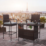 VINGLI Wicker Outdoor Bar Table with 2 Steel Shelves, Sets of Rails, Rattan Patio Storage for Backyard, Poolside, Garden VINGLI