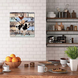 Wooden Wall Clock Farm Animal Cow Pig and Chicken 10 Inch Old Fashioned Square Wooden Wall Clock Digital Accurate Wood Clock for Bedroom Kitchen Wall Decor Home Decor Alioyoit