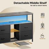 Huuger TV Stand Dresser with Power Outlets and LED Lights, 4 Drawers Entertainment Center with Open Shelf, Media Console for 50 43 Inch TV, Dresser with PU Finish, Grey and Black Huuger