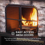 Sunjoy Outdoor Fireplace, Patio Wood Burning Fireplace with Steel Chimney, Mesh Spark Screen Doors, Fire Poker, and Removable Grate, Copper and Black Sunjoy