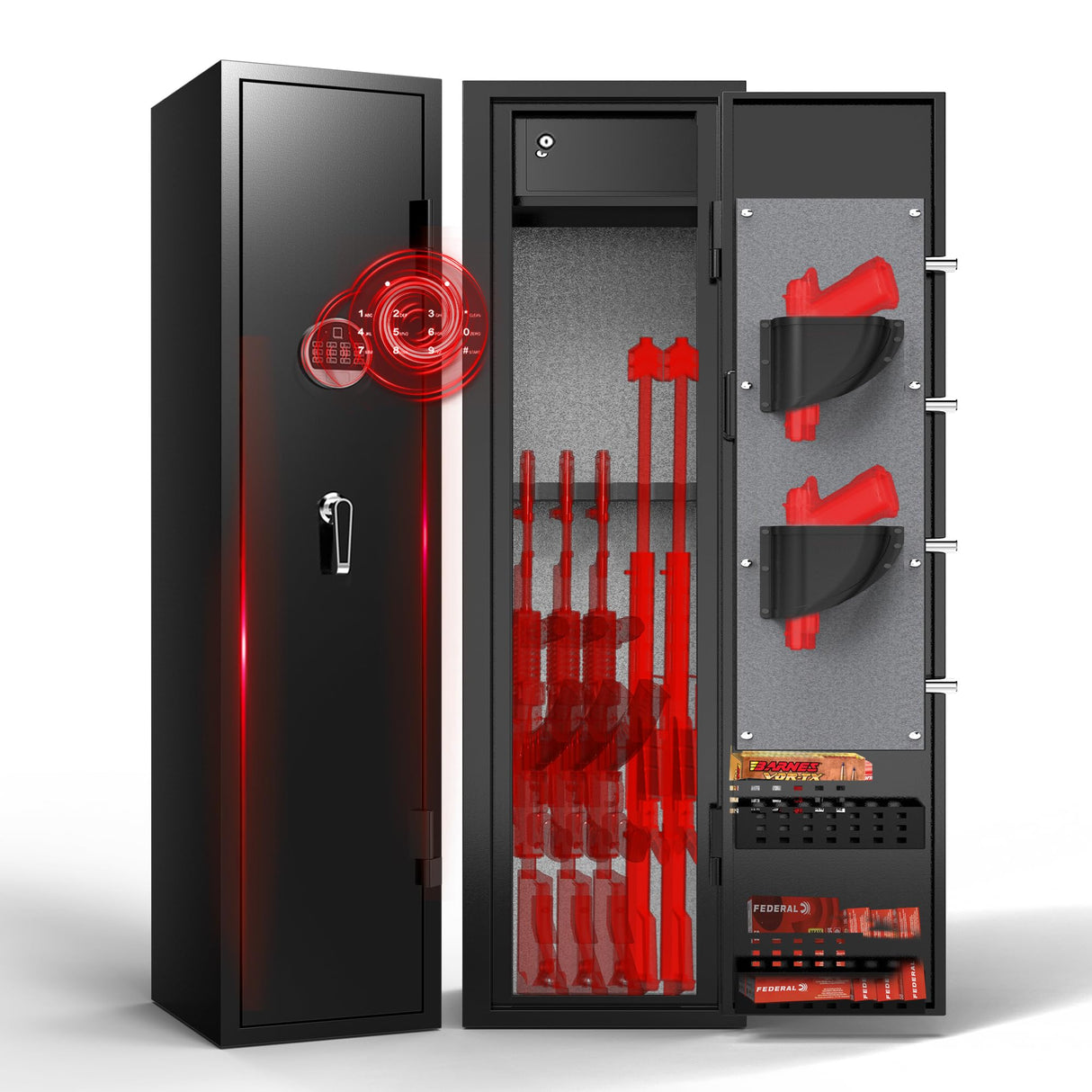 6-8 Gun Safe, Gun Safe for Rifles and Pistols, Gun Locker, Rifle safes for Home,Metal Gun Cabinet for Rifles and Shotguns, Dual Alarm & Mute System, Quick Access, No Assembly Required SHICHI