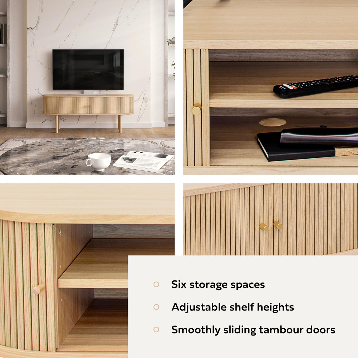 WERMO 55'' TV Stand with Storage and Shelves designed to fit 32’’ - 60'' TVs. Wood Entertainment Center for Living Room and Bedroom, Media Console and Modern TV Console Table (Oak) WERMO