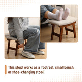 BAMBOO LAND- Bamboo Foot Stools Ottoman, Beige Cushion & Brown Wood Legs, Small Ottoman Foot Rest for Couch BAMBOO LAND