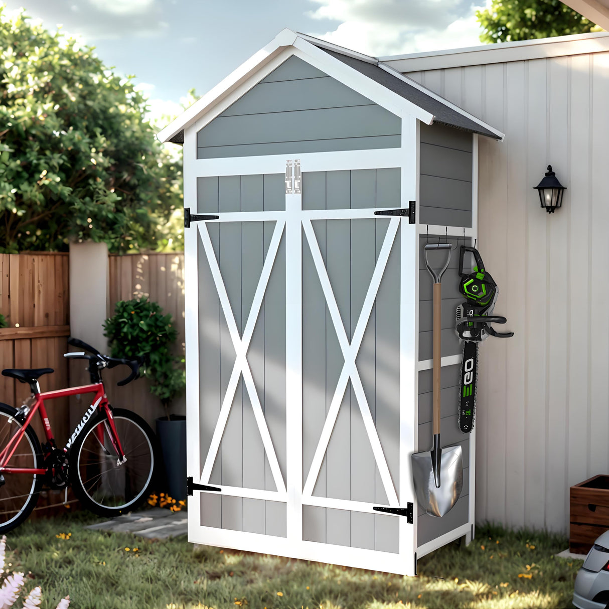 COEWSKE Outdoor Storage Shed, Small Tool Storage Cabinet, Waterproof Weather Resistant Wood Storage House Lockable with Floor for Backyard, Garden, Patio COEWSKE