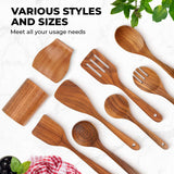 Wooden Spoons for Cooking, Teak Wooden Utensil Set, Handmade Cooking Utensil Set with Spoon Rest and Utensils Holder (9Pcs) Bkiok