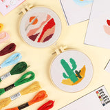 ZOIIWA 6PCS Cross Kits for Beginners DIY Embroidery Kit for Kids Adults Boho Cross Kits Christmas Birthday Gift Abstract Landscape Needlepoint Patterns with 2 Embroidery Hoops Craft Supplies ZOIIWA