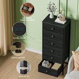 Furnulem Tall Dresser with 6 Drawers,Vertical Bedside End Table & Chest for Bedroom,Black Storage Tower Dorm Nightstand with Fabric Drawer Organizer Unit Furniture in Living Room,Closet,Hallyway Furnulem