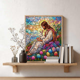 Easter Paint by Numbers Kit for Adults, Bunny Paint by Number, Stained Glass Acrylic Painting, Easter Egg Number Painting Set, Jesus Wall Art, Christian Poster Home Wall Decor(16x20inch) zouewit